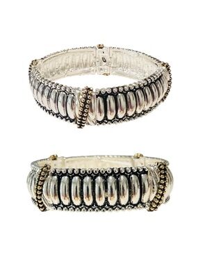 Two Tone Silver & Gold Stretch Bracelet | Chunky Cuff Statement Bracelet